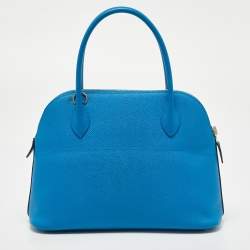 Pre Owned Hermes Bleu Izmir Epsom Leather Bolide 27 Bag