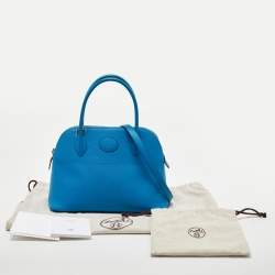 Pre Owned Hermes Bleu Izmir Epsom Leather Bolide 27 Bag