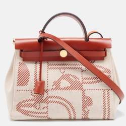 Herbag cloth handbag Hermès Burgundy in Cloth - 33650607