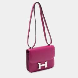 Hermès Rose Pourpre Evercolor Leather Palladium Finish Constance 18 Mini Bag