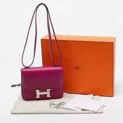 Hermès Rose Pourpre Evercolor Leather Palladium Finish Constance 18 Mini Bag