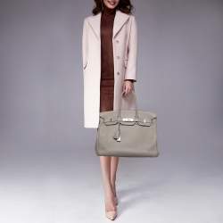 Pre Owned Hermes Gris Asphalt/Rose Extreme Togo Leather Palladium Finish Birkin 35 Bag 