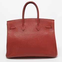 Hermes Vermillon Togo Leather Palladium Finish Birkin 35 Bag