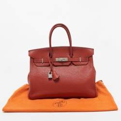 Hermes Vermillon Togo Leather Palladium Finish Birkin 35 Bag