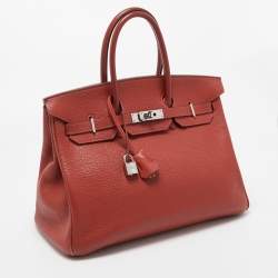 Hermes Vermillon Togo Leather Palladium Finish Birkin 35 Bag
