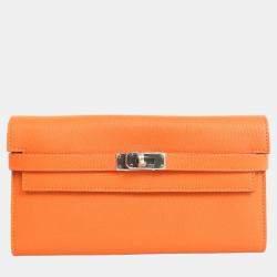 Hermes Long Wallet Kelly Chevre Misor Orange Unisex