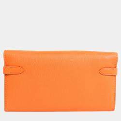 Hermes Long Wallet Kelly Chevre Misor Orange Unisex