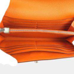 Hermes Long Wallet Kelly Chevre Misor Orange Unisex