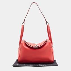 Hermes Rouge Casaque Swift Leather Palladium Finish Lindy 26 Bag