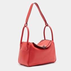 Hermes Rouge Casaque Swift Leather Palladium Finish Lindy 26 Bag