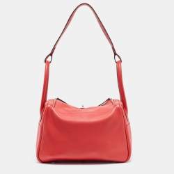 Hermes Rouge Casaque Swift Leather Palladium Finish Lindy 26 Bag