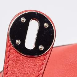 Hermes Rouge Casaque Swift Leather Palladium Finish Lindy 26 Bag