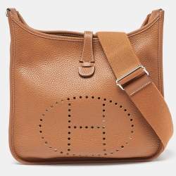 Hermes Gold Clemence Leather Evelyne III PM Bag