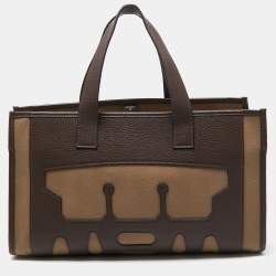 Hermes Marron Fonce Togo and Toile Petit H Decoupe Basse PM Skeleton Tote