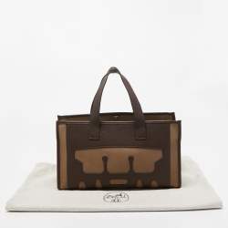 Hermes Marron Fonce Togo and Toile Petit H Decoupe Basse PM Skeleton Tote