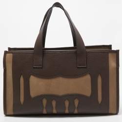 Hermes Marron Fonce Togo and Toile Petit H Decoupe Basse PM Skeleton Tote