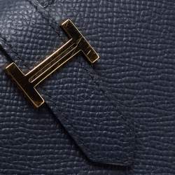 Hermes Bleu Indigo Epsom Leather Gold Finish Bearn Wallet