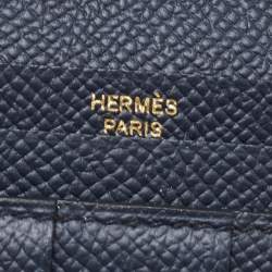 Hermes Bleu Indigo Epsom Leather Gold Finish Bearn Wallet