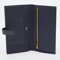 Hermes Bleu Indigo Epsom Leather Gold Finish Bearn Wallet