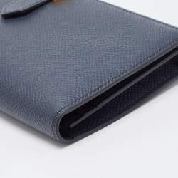 Hermes Bleu Indigo Epsom Leather Gold Finish Bearn Wallet