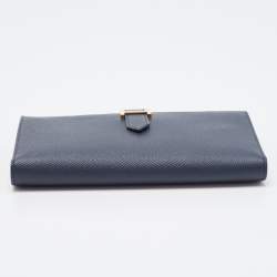 Hermes Bleu Indigo Epsom Leather Gold Finish Bearn Wallet