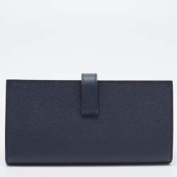 Hermes Bleu Indigo Epsom Leather Gold Finish Bearn Wallet