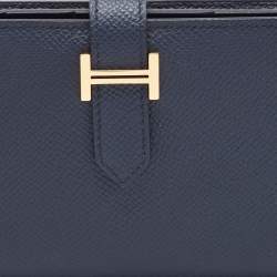 Hermes Bleu Indigo Epsom Leather Gold Finish Bearn Wallet