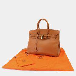 Pre Owned HERMES Birkin 35 Hand Bag Ardennes Natural F Stamp Gold Hardware