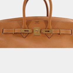 Pre Owned HERMES Birkin 35 Hand Bag Ardennes Natural F Stamp Gold Hardware