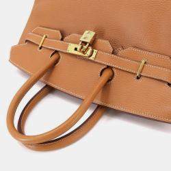 Pre Owned HERMES Birkin 35 Hand Bag Ardennes Natural F Stamp Gold Hardware