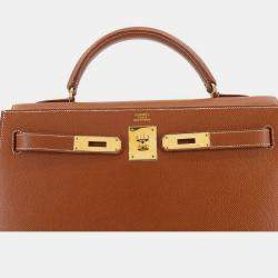 Pre Owned HERMES Kelly 32 2way hand shoulder bag Couchevel Epson Cognac B engraved outside stitching
