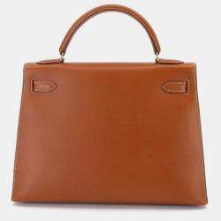 Pre Owned HERMES Kelly 32 2way hand shoulder bag Couchevel Epson Cognac B engraved outside stitching