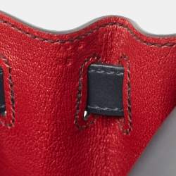 Hermes Bleu Obscure/Rouge H Sombrero Leather Brushed Gold Finish Kelly Sellier 28 Bag