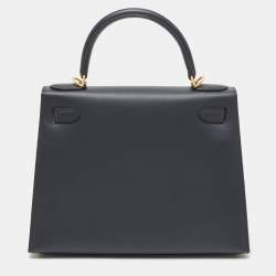 Hermes Bleu Obscure/Rouge H Sombrero Leather Brushed Gold Finish Kelly Sellier 28 Bag
