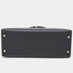 Hermes Bleu Obscure/Rouge H Sombrero Leather Brushed Gold Finish Kelly Sellier 28 Bag