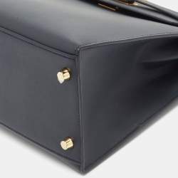 Hermes Bleu Obscure/Rouge H Sombrero Leather Brushed Gold Finish Kelly Sellier 28 Bag