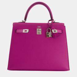 Pre Owned Hermes Kelly  25cm in Rose Pourpre Epsom Leather with Palladium Hardware