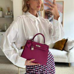 Pre Owned Hermes Kelly  25cm in Rose Pourpre Epsom Leather with Palladium Hardware