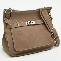 Hermes Taupe Grey Taurillon Clemence Leather Palladium Finish Jypsiere 34 Bag