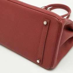 Hermes Rouge Garance Togo Leather Palladium Finish Birkin 35 Bag
