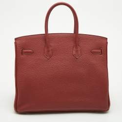 Hermes Rouge Garance Togo Leather Palladium Finish Birkin 35 Bag