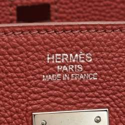 Hermes Rouge Garance Togo Leather Palladium Finish Birkin 35 Bag