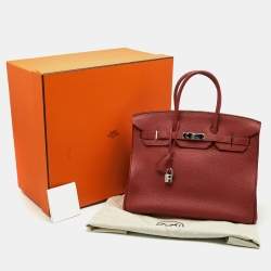 Hermes Rouge Garance Togo Leather Palladium Finish Birkin 35 Bag