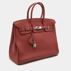 Hermes Rouge Garance Togo Leather Palladium Finish Birkin 35 Bag