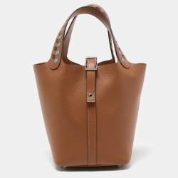 Hermes Gold/Bleu Du Nord/Rouge H Epsom Leather Picotin Lock Tressage PM Bag