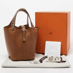 Hermes Gold/Bleu Du Nord/Rouge H Epsom Leather Picotin Lock Tressage PM Bag