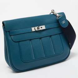 Pre Owned Hermes  Bleu Thalassa Swift Leather Palladium Finish Berline 28 Bag