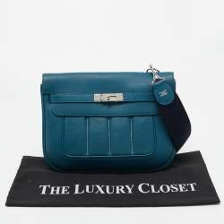 Pre Owned Hermes  Bleu Thalassa Swift Leather Palladium Finish Berline 28 Bag