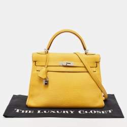 Hermes Jaune Togo Leather Palladium Finish Kelly Retourne 32 Bag