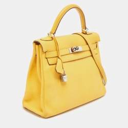 Hermes Jaune Togo Leather Palladium Finish Kelly Retourne 32 Bag